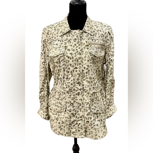 Chico’s Olive and Tan Leopard print Field Jacket - Picture 1 of 7
